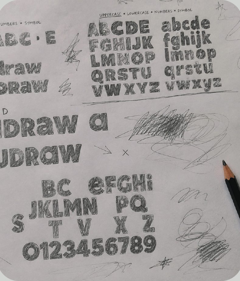 Esboços a lápis do alfabeto da tipografia Air YouDraw