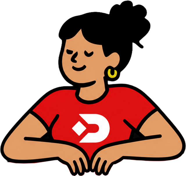 Ilustração de criadora com camiseta vermelha da YouDraw