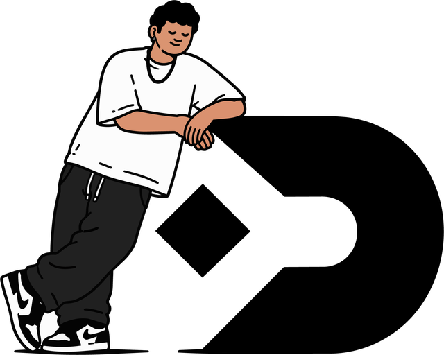 Ilustração de criador encostado no símbolo YouDraw